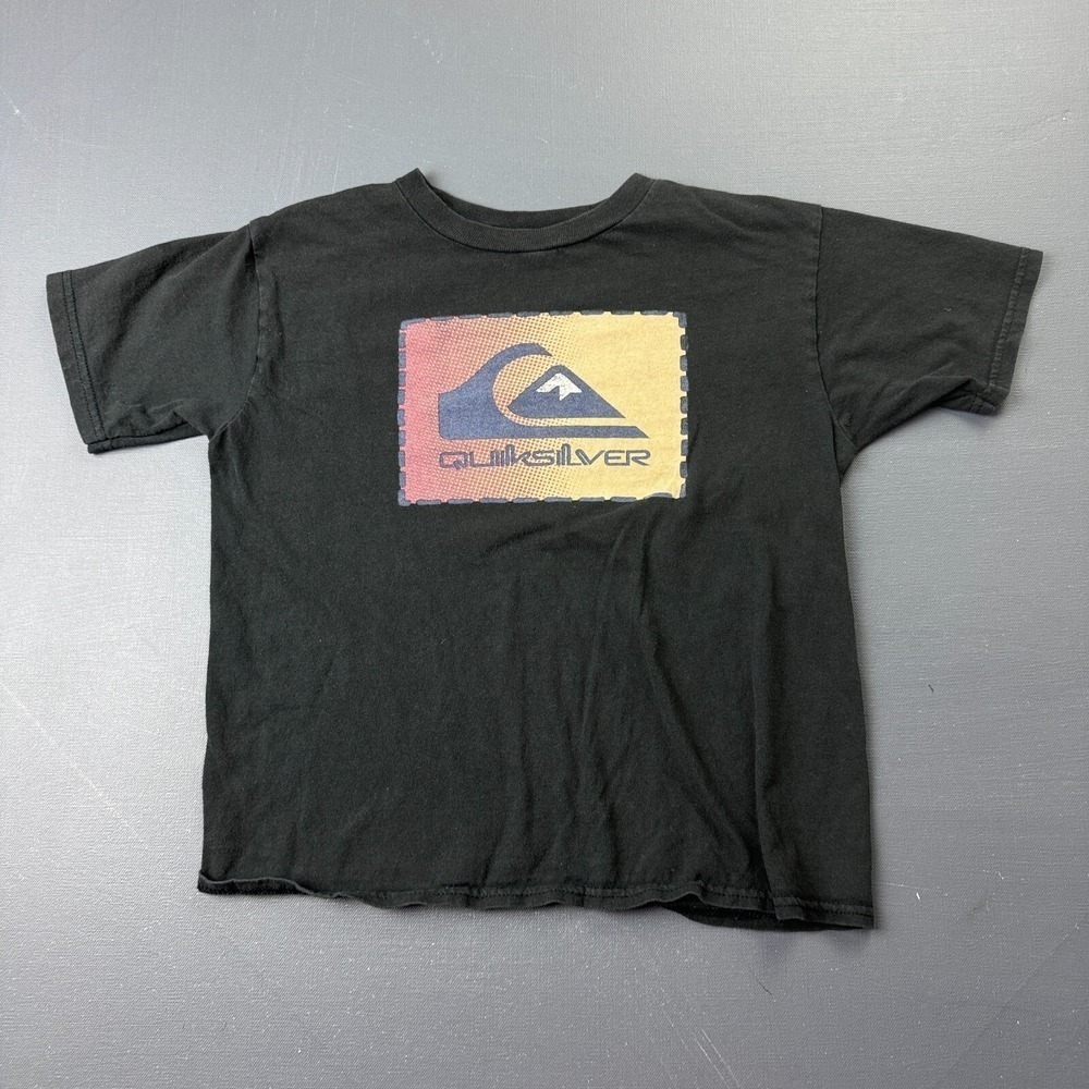 Quiksilver Boys Size XL Black Graphic Logo Surf Skate T Shirt Cotton Streetwear